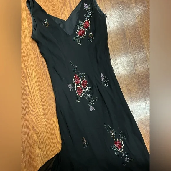 Vintage 90’s Y2K 100% Silk Dress Silk Slip Dress Fairy Beaded Dress Embroidered - Picture 6 of 17